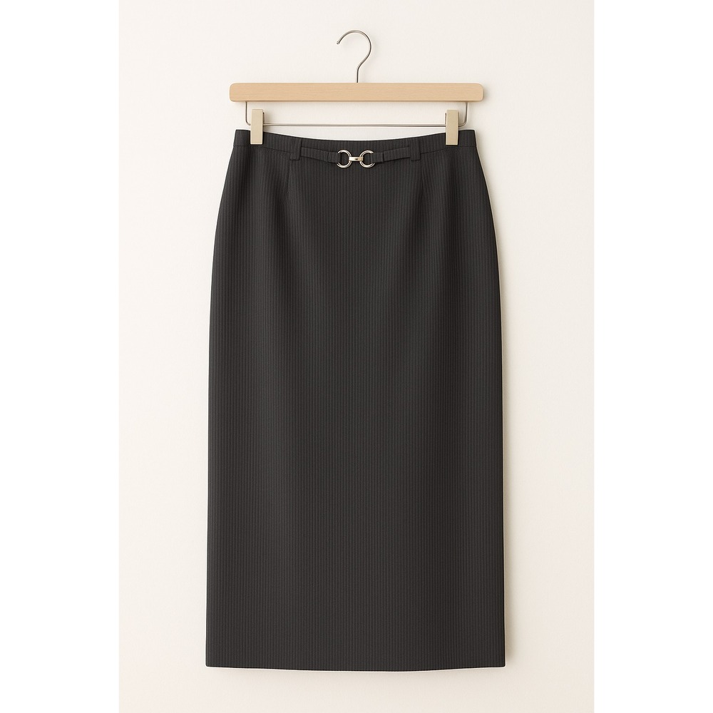 VTG 90s Y2K Ann Travis Black Ribbed Stretch Midi‎ Skirt 10 Old Money Equestrian